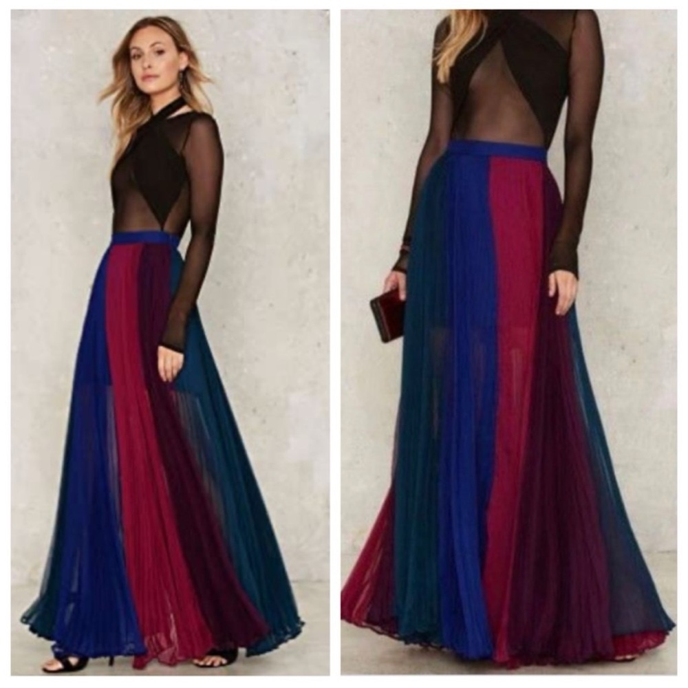 Rainbows End Pleated Maxi Skirt- Royal Blue | Fuchsia | Forest Green | Wine